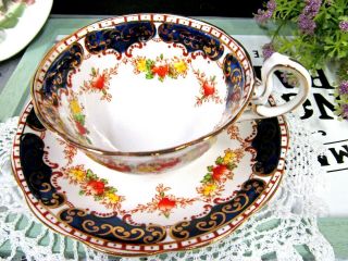Royal Standard Tea Cup And Saucer Cobalt Blue Imari Floral Rose Teacup 1930s