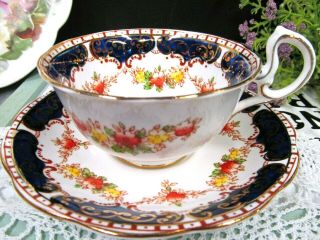 ROYAL STANDARD tea cup and saucer cobalt blue Imari floral rose teacup 1930s 2
