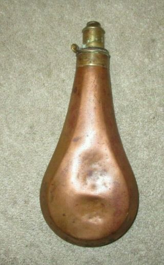 Antique Copper & Brass Gun Powder Flask Horn
