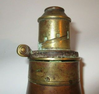 Antique Copper & Brass Gun Powder Flask Horn 3