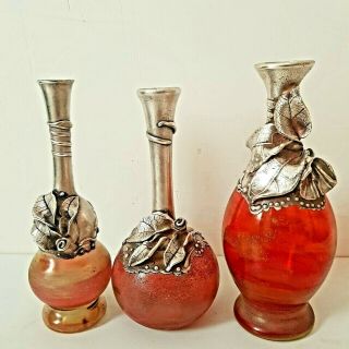 Israel Vintage Artisan Glass Sterling Silver 925 Vases King Solomon Finds Rare