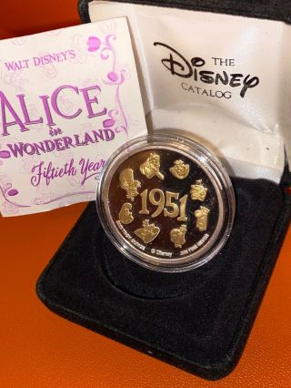 Disney Alice In Wonderland 50th Anniversary 999 Silver Gold Coin Rare B