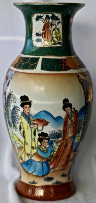 Antique Japanese Hand - Painted Porcelain Satsuma Vase 26 Cm High