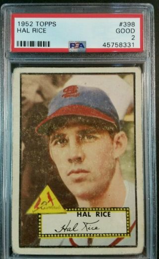 1952 Topps Hal Rice,  398 Psa 2 - Graded 2020,  Rare High Numbered Card