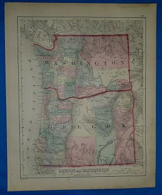 Vintage 1882 Atlas Map Washington Territory - Oregon Old Antique Authentic