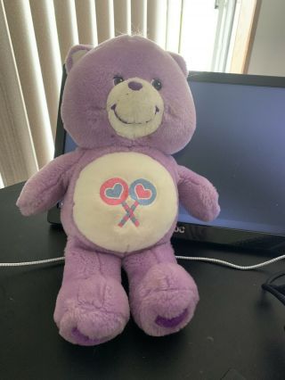 2003 Care Bears Share Bear Lollipop Purple Stuffed Plush Toy Animal 13”