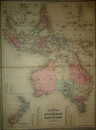 Vintage 1878 Australia - East Indies - South Pacific Ocean Map Old