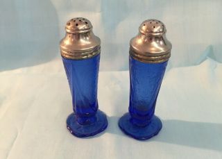 Cobalt Royal Lace Salt And Pepper Shakers Rare,