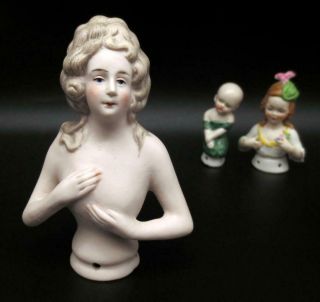 Vintage Porcelain Germany Half Doll Pincushion Nude Bisque