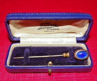 Antique Vintage Hat Pin Blue Stone Patented Aug.  17,  09 W/box