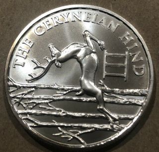 12 Labors Of Hercules 1 Troy Ounce.  999 Silver Art Round " Ceryneian Hind " Rare