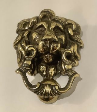 Vintage Antique Brass Lion Head Door Knocker With Strike Plate Gold