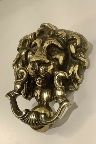 Vintage Antique Brass Lion Head Door Knocker With Strike Plate Gold 2