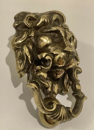 Vintage Antique Brass Lion Head Door Knocker With Strike Plate Gold 3