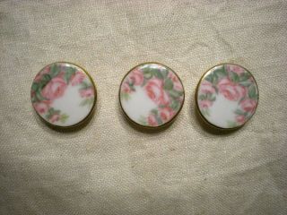 Antique Porcelain Hand Painted Buttons Pink Roses