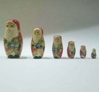 Vintage Santa Clause Russian Nesting Doll Wooden Handpainted Gift Toys 6 Piece