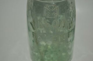 Vintage Antique 1858 Light Green Glass Crude Iron Cross Mason Jar Ultra Rare 3