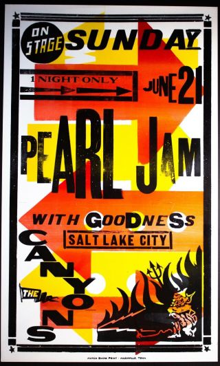 Pearl Jam 1998 Salt Lake City Hatch Rare Concert Poster – Like
