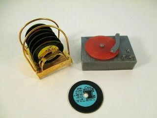Vintage Miniature Bodo Hennig Brass Record Holder & Record Player Turntable
