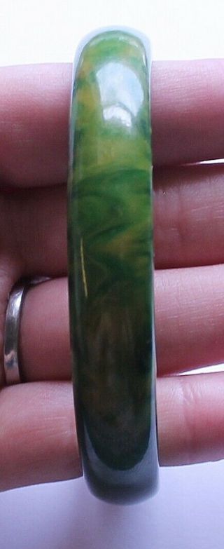 Antique Verified Marbled Green Yellow Bakelite Bangle Bracelet
