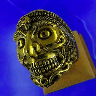 Tibetan Kapala Skull Ring Type Ii Brass Size 13.  75 Heavy 50g Rare Vintage Art