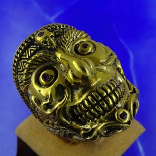 Tibetan Kapala Skull Ring Type II Brass Size 13.  75 Heavy 50g Rare Vintage Art 2