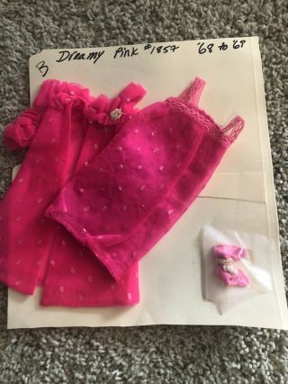 Vintage Barbie Clothing Dreamy Pink Pajamas With Slippers 1857