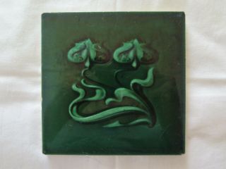Antique English Classic Green Art Nouveau Ceramic Tile C1900