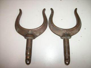 Pair Vintage Horned Bronze Oar Locks 5 " X2 " Opening - Cast Bronze Oar Locks No.  1