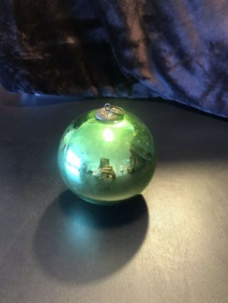 Antique Green Mercury Glass Kugel Christmas Ornament 4”