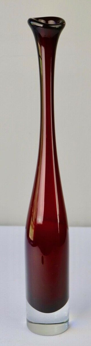 Vintage Murano Art Glass Vase Ruby Red Tall 17 "