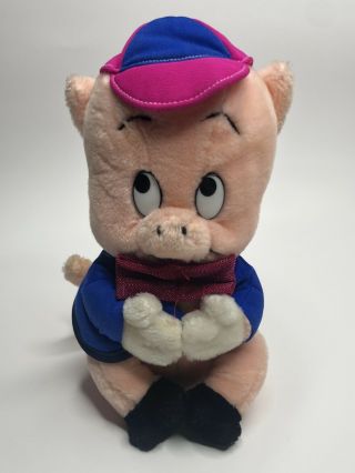 1987 Warner Bros 9 " Looney Tunes Porky Pig Plush Pull String Talking Toy Rare
