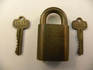Vintage U.  S.  Navy Padlock with 2 Keys (All Brass made by Best,  May be) 3