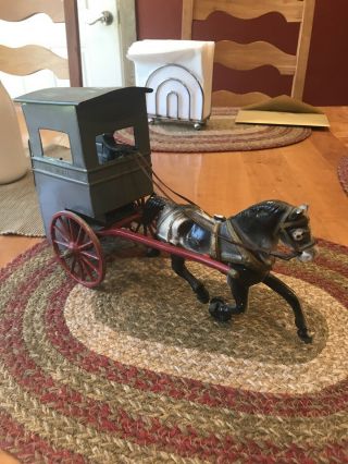Rare Vintage Cast Iron U.  S.  Mail Delivery Carriage Buggy With Horse And Driver