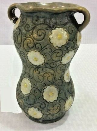 Art Nouveau Amphora Handled Vase Incised Daisy Floral Rare Antique Austria