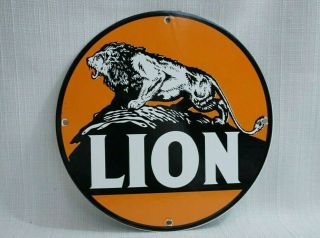Vintage Gilmore Lion Head Porcelain Sign Gas Motor Oil Station Pump Plate Rare