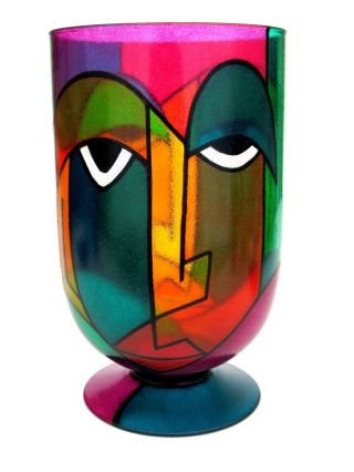Signed By Artist Tribute To Picasso Art Glass Faces Vase 24cm X Rare