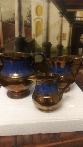 Set Of 3 Antique Copper Lusterware Allertons Longton England 1890