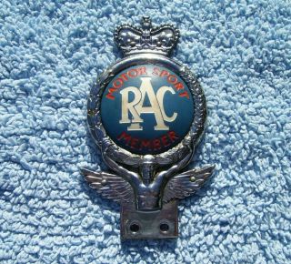 Vintage 1960s Royal Automobile Club Car Badge - Rac Motor Sport Member Emblem Rare