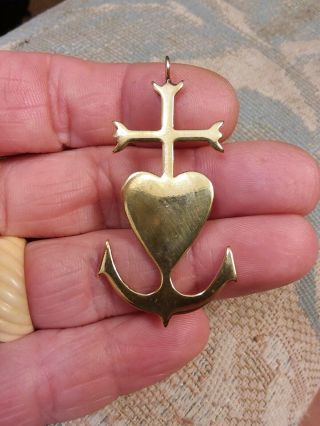 Large Rare Antique French Brass Faith Hope Charity Pendant