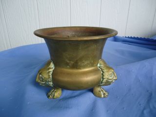 Vintage Antique Heavy Solid Brass Plant Pot Vase Lions Claw Foot