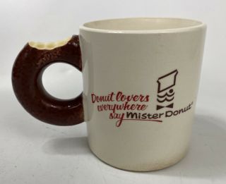 Rare Vintage Mister Donut Lovers Ceramic Cup Coffee Mug Doughnut Handle Japan