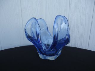 Vintage Retro Blue Large Handkerchief Murano Art Glass Bowl Vase Dish