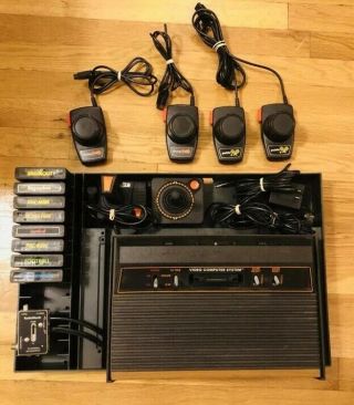 Atari 2600 Woody Model Cx - 2600a Console Bundle & Games And Organizer Rare