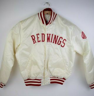 Vintage Mens Starter Nhl Detroit Red Wings White Satin Snap Rare Jacket Xl