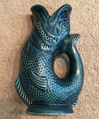 Rare Collectible Plymouth Gin Ceramic Blue Fish Stein/water Pitcher