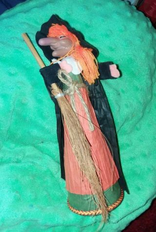 Vintage Halloween Witch Doll Crepe Paper Outfit \ W Broom Rare