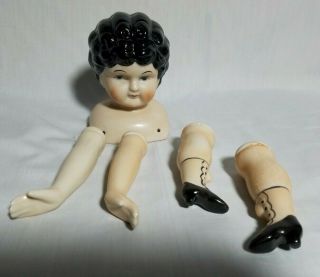 Vintage Japan Ceramic Victorian Curly Top China Doll Head Arms Legs Set