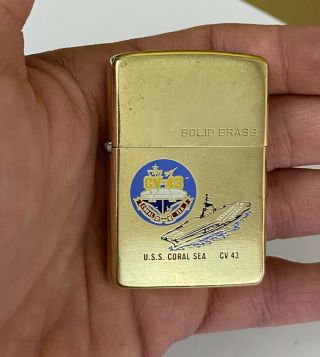 Rare 1932 - 1983 Brass Zippo Lighter (uss Coral Sea Cv 43)