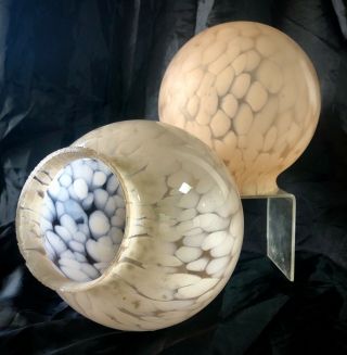 Two Art Deco Mottled Glass Light Shades Peachy Pink